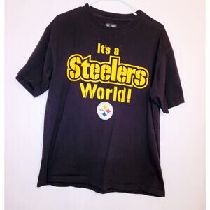 NFL Team Pittsburgh Steelers black world graphic short sleeved t-shirt